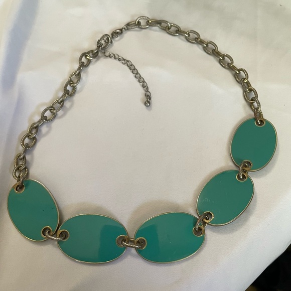 Teal enameled Gun metal necklace - Picture 2 of 2